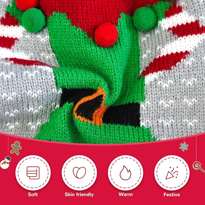 Dog Cat Ugly Christmas Sweater Boy Girl Xmas Pet Clothes Holiday Puppy Costume New Year Gifts for Small Medium Large Dogs Outfits (L, Grey Elf)