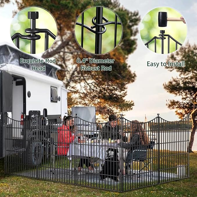 10 Panels Decorative Garden Fence with Gate, 48 in(H) X 26.25 ft(L) No Dig Dog Fence Animal Barrier Outdoor for Yard, Rustproof Metal Garden Edging and Borders, Temporary Fencing Stakes