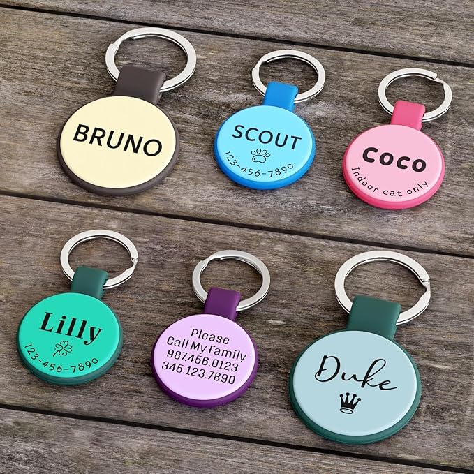 Silent Silicone Dog Tags, Custom Engraved Pet ID Tags for Cats and Dogs, Personalized Small Size Cat Tags with Cute Designs (Symbols, Regular)