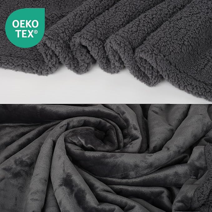 Waterproof Dog Blanket for Large Dogs - Reversible Washable Pet Blanket, Soft Sherpa Fleece Furniture Protector, Cat Throw Bed Couch, Grey,50"x60"