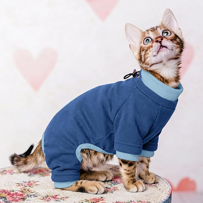 PUMYPOREITY Cat Hair Sticky Sweater, Recovery Suit - Breathable & Lightweight for Post-Surgery Protection, Cat Onsie Prevents Licking Wounds, Blue, 2XL