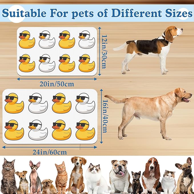 Cute Ducks Glasses Pet Feeding Mat for Floors–Christmas Stocking Absorbent Quick Dry Dog Cat Bowl Mat for Food and Water, Non Slip Waterproof Base, Mess-Free Feeding Accessories 16"x24"