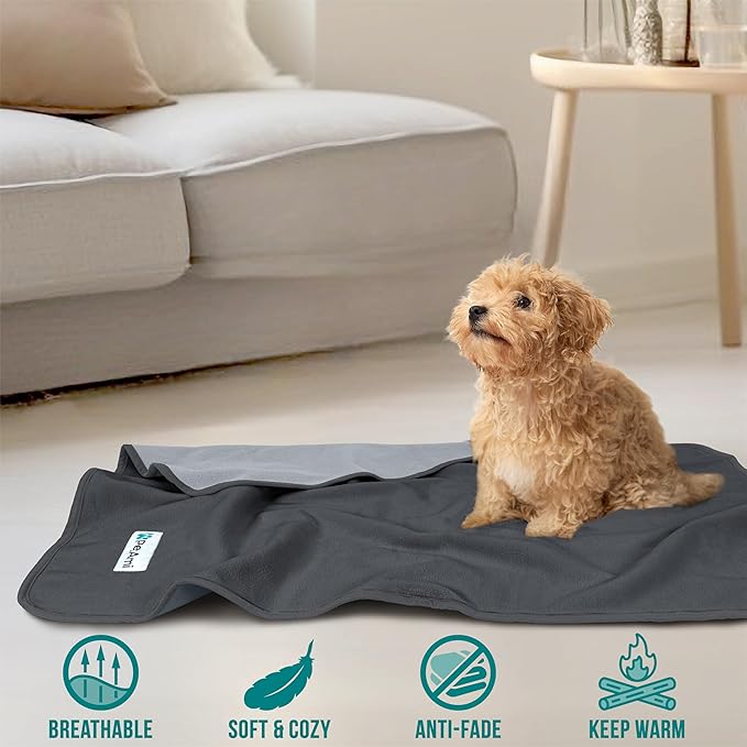 PetAmi Waterproof Dog Blanket for Small Medium Pets Dogs Cats, Pet Couch Cover Protector for Furniture, Reversible Washable Soft Fleece Cat Blanket for Bed Couch Sofa, 29x40 (Gray/Light Gray)