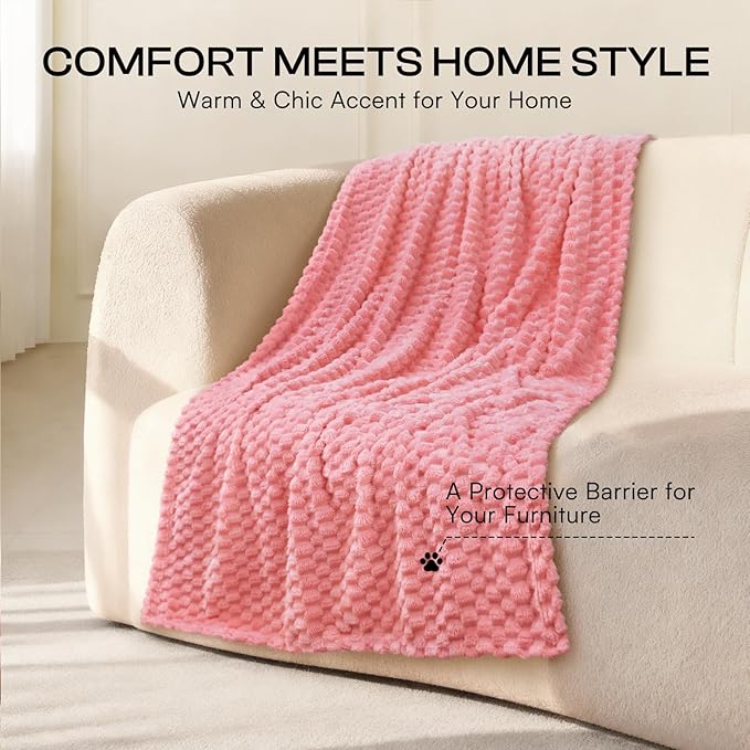 Luciphia Soft 300GSM Fleece Pet Blanket for Small Medium Large Dogs Washable 3D Textured Flannel Cat Puppy Decorative Furniture Protector Throw Durable Pink, L(41''x31'')