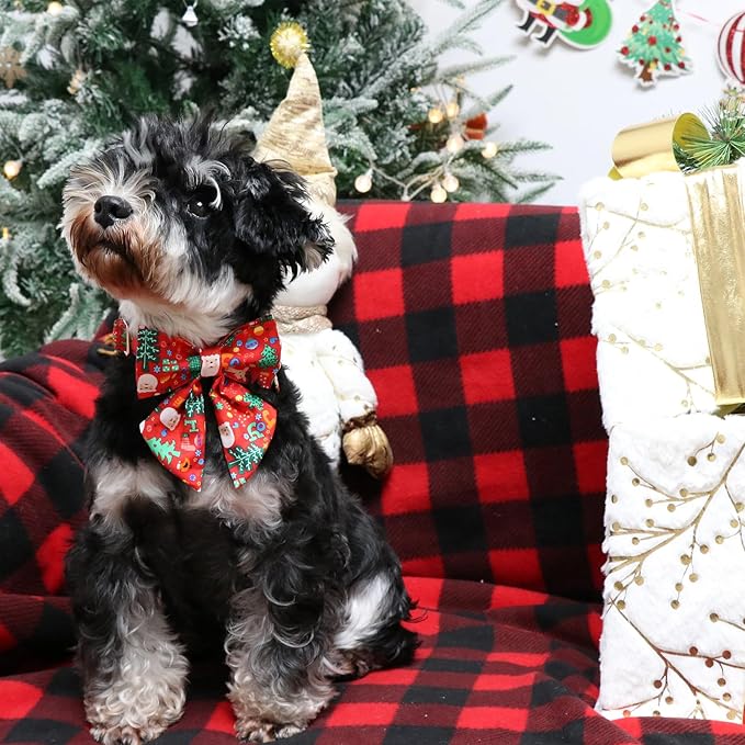 Christmas Dog Collar with Bow Tie, Christmas Collar for Puppy Girl Boy Dog or Cat, Bowtie Dogs Collars with Durable Metal Buckle, Cute Pet Collars, S