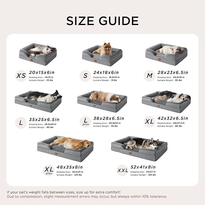 Bedsure XL Orthopedic Dog Bed for Extra Large Dogs - Washable XLarge Dog Cat Bed Waterproof, Comfort Dogs Couch Sofa with Washable Removable Cover, Pet Bed with Nonskid Bottom, Red, 42"