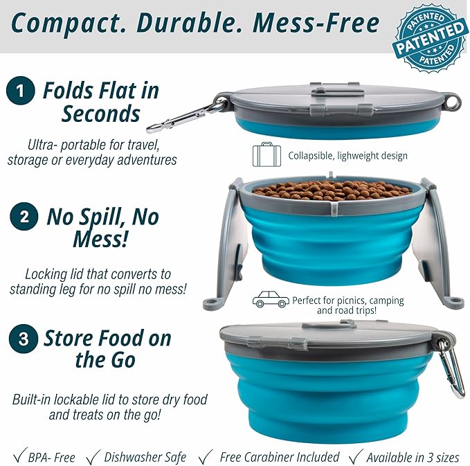 Loving Pets Bella Roma Collapsible Dog Bowls - Silicone Dog Bowls, Foldable Bowl, Puppy Essentials & Hiking Pet Supplies Great for Home & Travel (Blue, Small)