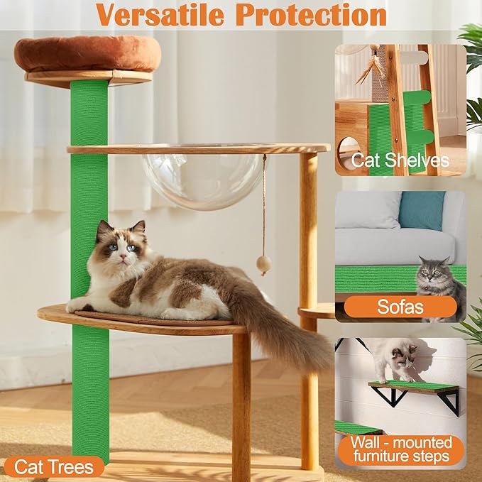 Cat Scratch Furniture Protector - 158" x 17" Trimmable Self-Adhesive Cats Claws Scratch Pads, DIY Cat Climbing Couch Protector for Scratch Post Cat Tree Replacement Indoor (Green)
