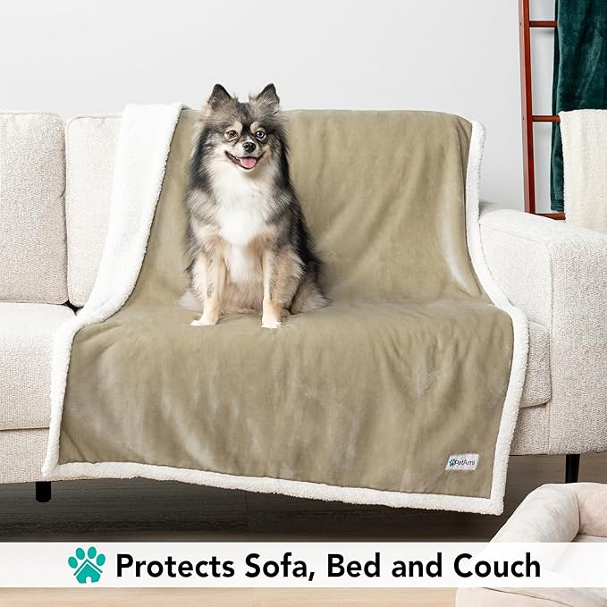 PetAmi Dog Blanket for Medium Large Dogs, Pet Bed Blanket Cat Puppy Kitten, Fleece Furniture Couch Cover Protector Sofa Car, Soft Sherpa Dog Throw Plush Reversible Washable, 40x60 Taupe
