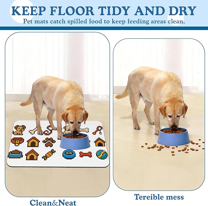 Dog Fun Pet Feeding Mat–Christmas Stocking Quick Dry Absorbent Dog Cat Food Mat, Non Slip Waterproof Bowl Placemat for Messy Eaters, Pet Accessories for Floors 12"x20"