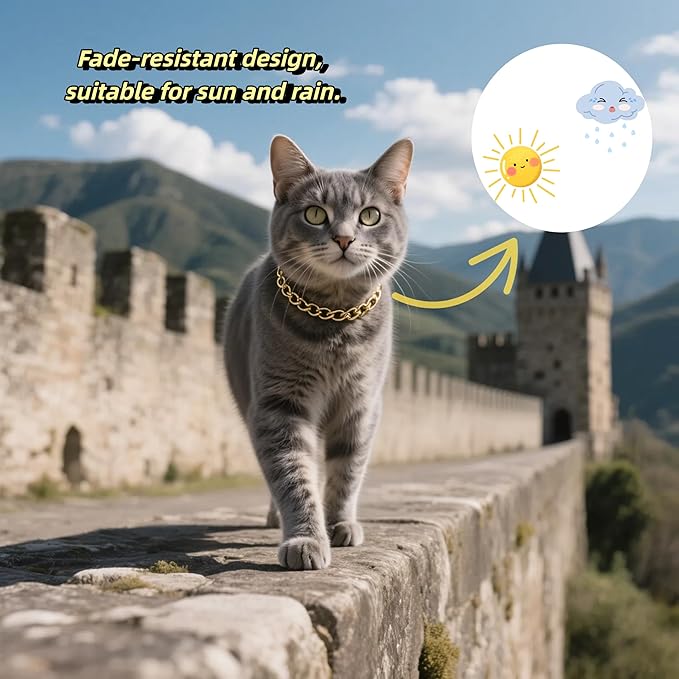 Gold Cat Chain Collar,Adjustable Cuban Link Necklace for Cats, Lightweight & Durable Metal Pet Jewelry, Stylish Decorative Accessory (Gold, S)