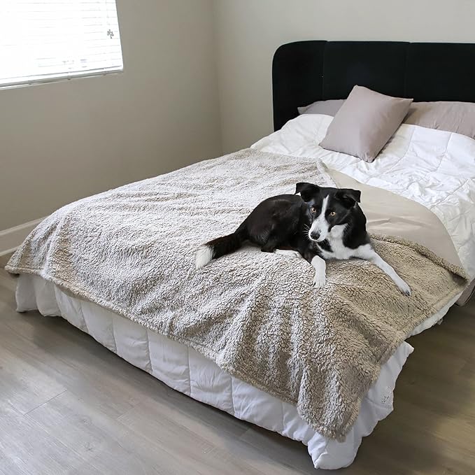 Kritter Planet Waterproof Bed Blanket for Dogs, Washable Stain Proof Pad Bed Cover, Reversible Leakproof Furniture Protector, Liquid Pee Proof Blanket for Couch Sofa, 80x60 inch, Queen Size