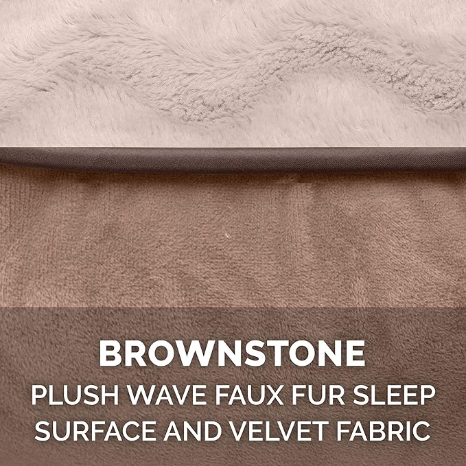 Furhaven Memory Foam Dog Bed for Medium/Small Dogs w/ Removable Bolsters & Washable Cover, For Dogs Up to 35 lbs - Plush & Velvet Waves Perfect Comfort Sofa - Brownstone, Medium