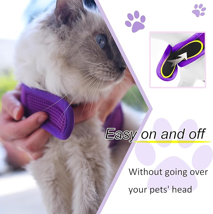 Cat Harness and Leash for Walking Escape Proof Breathable Mesh Fabric, Purple, XX-Large, Adjustable Cat Walking Jackets with Handle, Padded Stylish Cat Vest