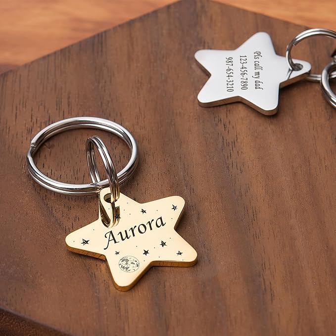 Anavia Small Size Dog Cat ID Tags, Small/XS Personalized Color Plated Stainless Steel Puppy Kitten Name Tags, Customized Engraved Nameplate Pet Collar Tag (Blue, Star)