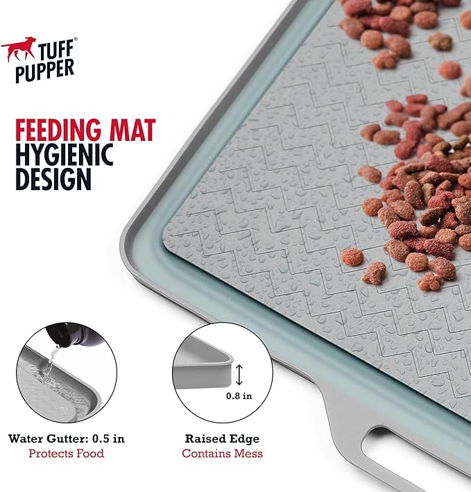 Tuff Pupper 22x16 Medium Dog Feeding Mat for Food and Water | Dog Food Mats for Floors | Waterproof Dogs Water Bowl Mats | Dogs Placemats Pet Food-Mat | Silicone Feeding Mat for Cats and Cat Bowls