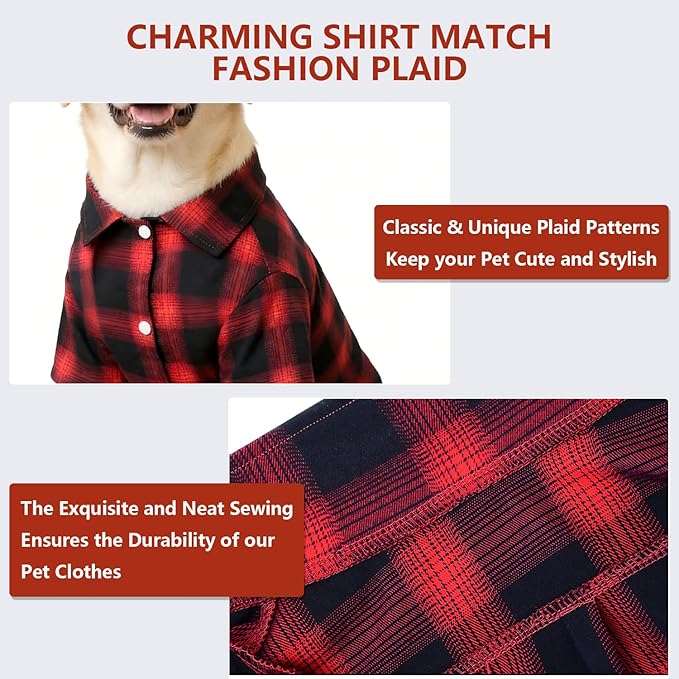 Koneseve Dog Shirt, Pet Plaid Clothes Shirt T-Shirt, Sweater Bottoming Shirt for Small Dog Cat Puppy Grid Adorable Wearing Stylish Cozy Halloween,Christmas Costumes (Red;XL/Extra Large)