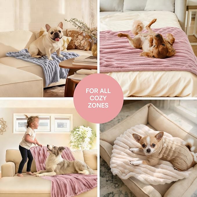 LINENLUX 1 Pack 3 Soft Fleece Dog Blanket for Pet Washable Warm Cat Puppy Fluffy Calming Flannel Beige/Pink/Grey Large