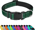 Reflective Dog Collar, Adjustable Soft Neoprene Padded Nylon Pet Collars with Buckle for Small Dogs, Dark Green,S