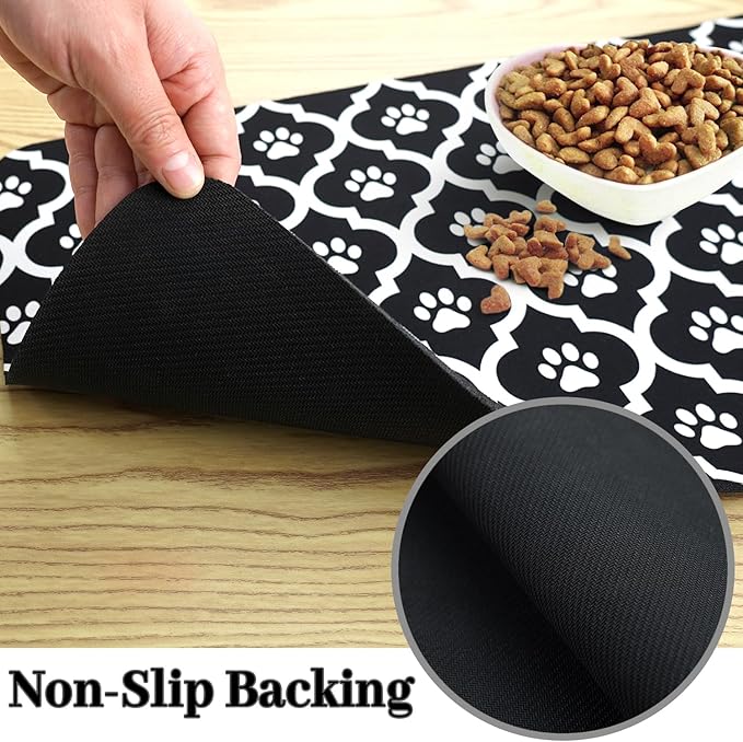 Dog Food Mat 12X20 Inch Pet Feeding Absorbent Mats for Floor Cat Water Bowl Placemats Non-Slip Washable Dog Mat for Food and Water