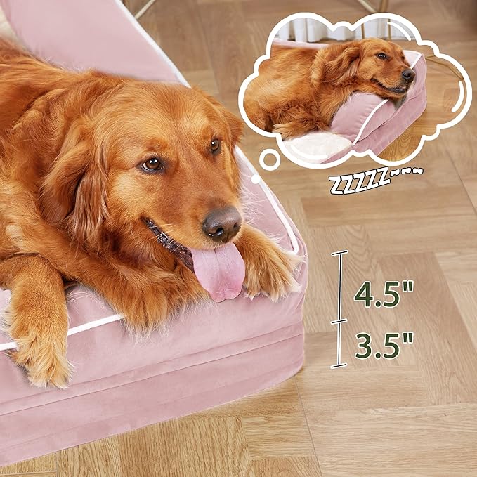 Orthopedic XXL Dog Beds, Waterproof Egg Crate Foam Big Pet Bed for All Breed Sized Dogs 53x42Inch, Washable Extra Large Dog Couch Bed with Removable Cover and Non-Slip Bottom, Pink
