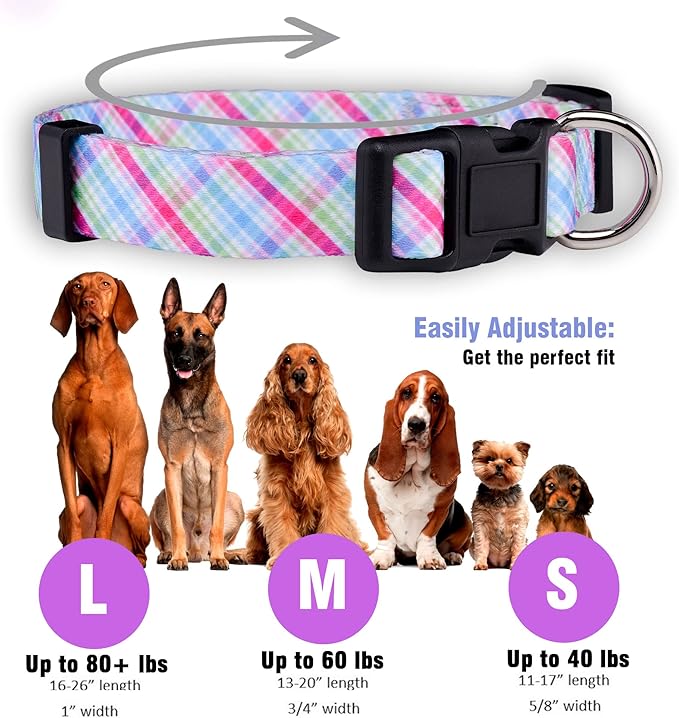 Native Pup Easter Dog Collar, Cute Spring Gift for Puppies, Pink Pastel, Eggs, Chicks, Bunny Adjustable for Small, Medium, Large Breeds (Pastel, Medium)