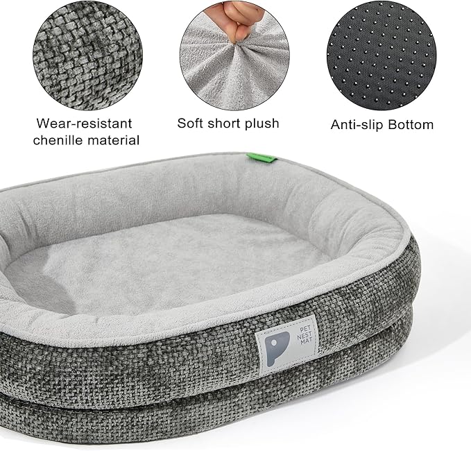 Dog Beds Large Sized Dog,Orthopedic Bed with Removable Cover&Non-Slip Bottom Couch Bed with Four-Sided Bolster Grey L