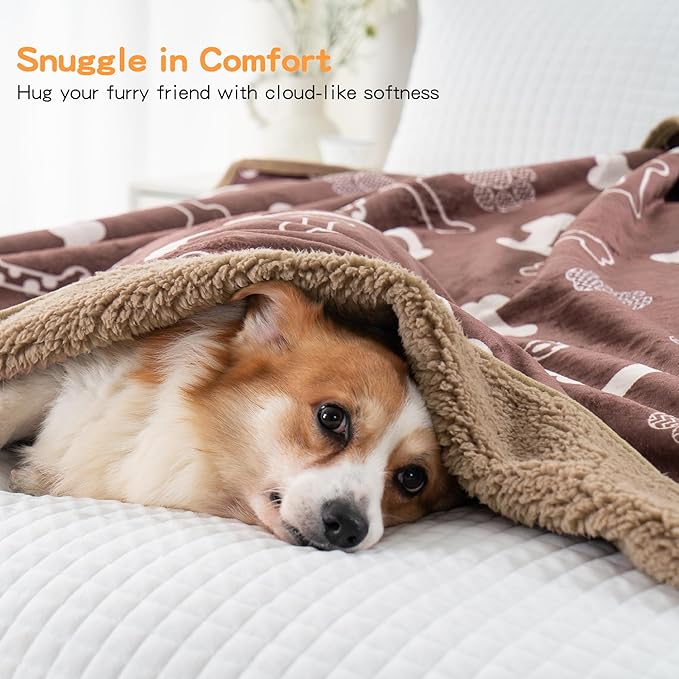 Waterproof Dog Blankets Pet Blanket, 30"x40" Cat Blanket for Indoor Cats, Soft Fluffy Sofa Car Bed Protector, Reversible Sherpa Fleece Puppy Blanket for Small Medium Dogs (Chocolate)