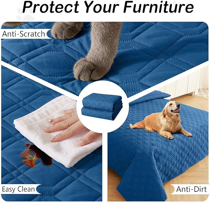 hyha Waterproof Dog Bed Blanket, Soft Pet Blankets, Waterproof Couch Cover for Dogs, Reversible Sofa Covers Washable for Furniture (40x70 Inch, Navy Blue/Blue)