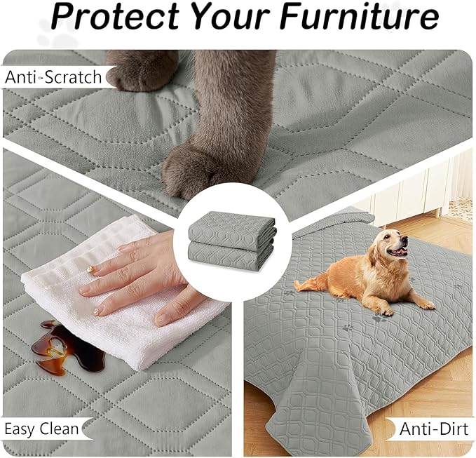 hyha Waterproof Dog Bed Blanket, Soft Pet Blankets, Waterproof Couch Cover for Dogs, Reversible Sofa Covers Washable for Furniture (68x82 Inch, Grey/Beige)
