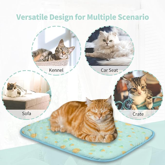 NWK Pack of 4 Pet Cooling Mat - Ice Silk Cooling Mat for Dogs & Cats Portable & Washable Pet Cooling Blanket, Car Seats, Beds for Summer (4pcs, Green Fruit, 20’’ X 16’’ X 0.3)