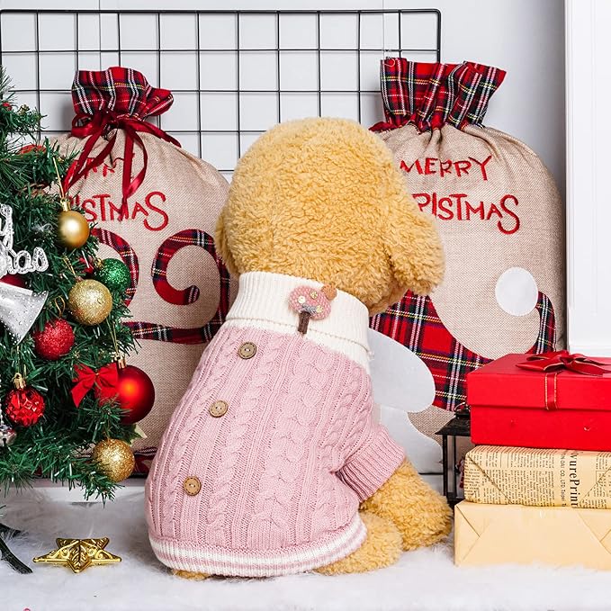 Dog Sweater Turtleneck Knitwear Doggie Pullover Sweater Doggy Winter Coat Warm Pet Clothes Puppy Holiday Clothing Buttons Knitted Outfits for Small Cats Dogs Cold Weather (Small)