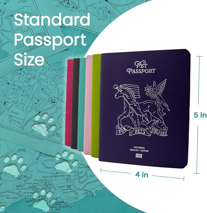 Color Premium PU Leather stitch-sewn Pet Passport Medical Record for Pet Health and Vaccination English + Spanish for Cat, Dog, Puppy and Kitten (Aquamarine, Single)