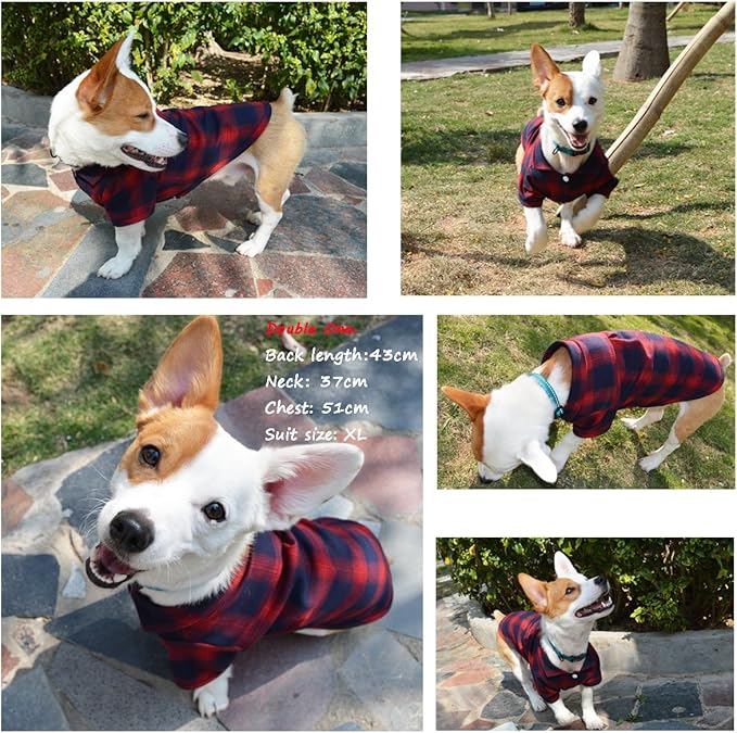 Koneseve Dog Shirt Pet Plaid Clothes T-Shirt Sweater Matching Breathable for Small Medium Large Dog Cat Puppy Adorable Casual Cozy Halloween Thanksgiving Christmas Costumes (Red; 5XL)