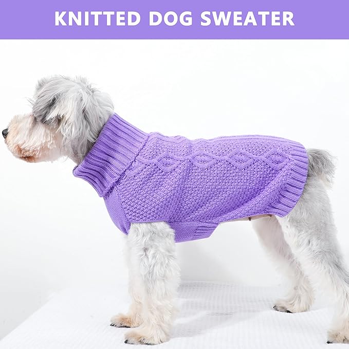 Dog Sweaters Small Dog Clothes Winter Turtleneck Puppy Sweater Warm Pet Cat Sweater Doggy Pullover Outfit with Twisted Design XS~XL(Purple, X-Large)