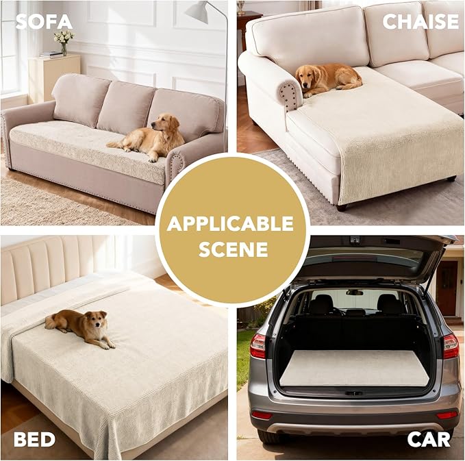 H.VERSAILTEX Non Slip Pet Couch Cover Chenille Dog Bed Protector Thick Soft Sofa Slipcover Pet Friendly Washable Couch Cushion Covers for Pets (68" x 82", Ivory)