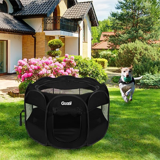 Puppy Playpen Indoor for Small Dogs, Portalble Pet Dog Play Pens Kennel Crate with Top Cover Floor Door Enclosed for Large Cats Animal as Dog Lovers (Black, Medium Size)
