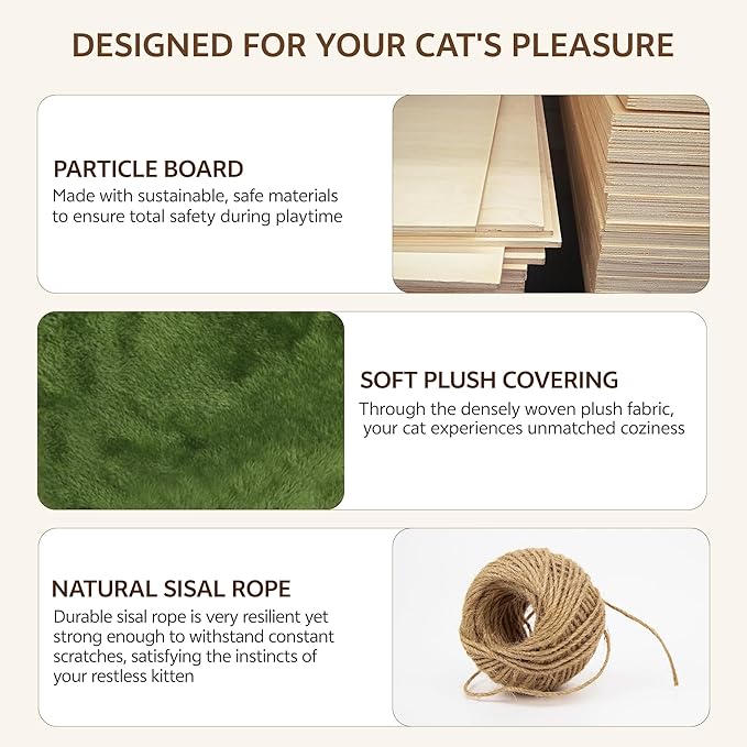 13-in-1 Cat Wall Shelves, Wall Mounted Cats Furniture Set with Plush Fabric, Cat Climbing Wall Systems, Cats Shelf with Moon Hammock, Condo, House, Step, Bridge Ladder, Scratching Post, Green