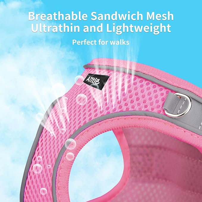 AIITLE Easy Walk Dog Harness and Leash Set - Pet Supply No Pull, Step in Adjustable Dog Harness with Padded Vest, Dog Harness No Choke Over, Easy to Put on Medium Dogs Pure Pink L