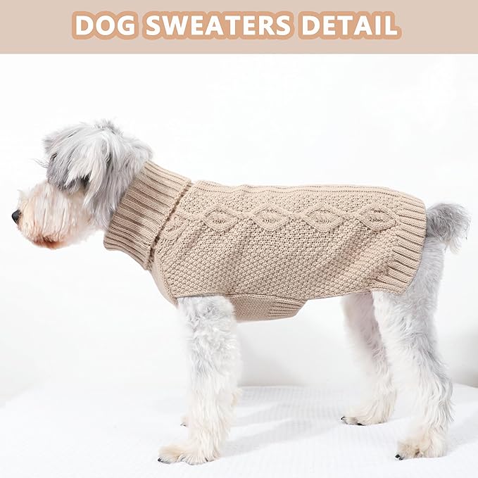 Dog Sweaters for Small Dogs Cute Winter Chihuahua Clothes Pullover Puppy Sweater Girl Boy Warm Knit Dog Clothes Turtleneck Pet Sweater Solid Color Cat Outfit(Beige, X-Small)