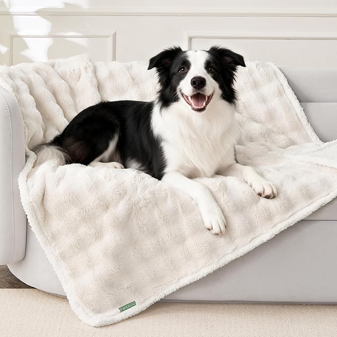 Soft Cozy Waterproof Dog Blanket for Large Dogs - Room Decor Pet Throw Blanket for Couch Bed Protector, Washable Dog Blankets for Indoors & Outdoors, Cream, 50"x60"