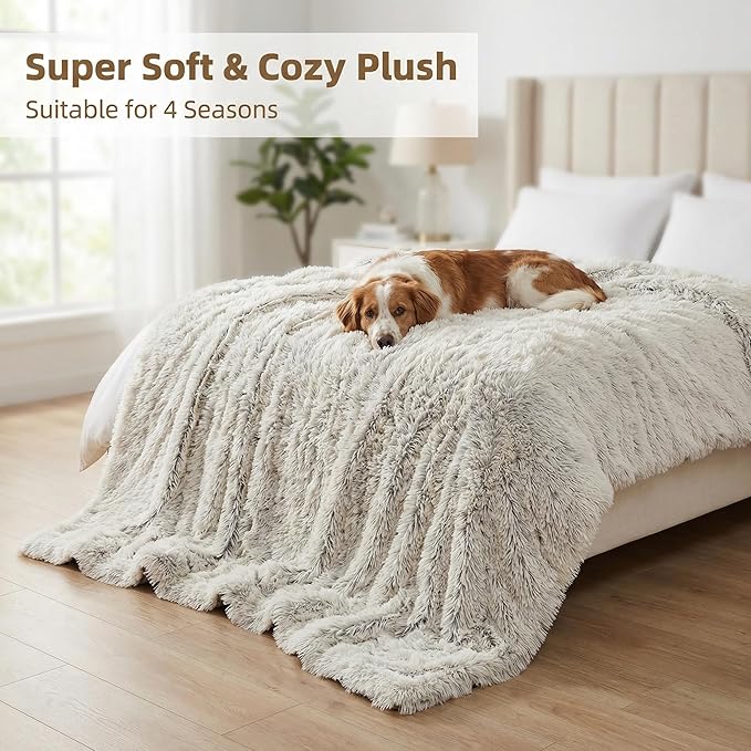 PJYuCien Dog Blankets for Large Dogs Washable - Fluffy Fuzzy Cat Blanket for Couch, Puppy Throw for Furniture with Polyester Fleece, Super Soft Plush for Pet Kitten Doggy, Grey, 60" x 80"