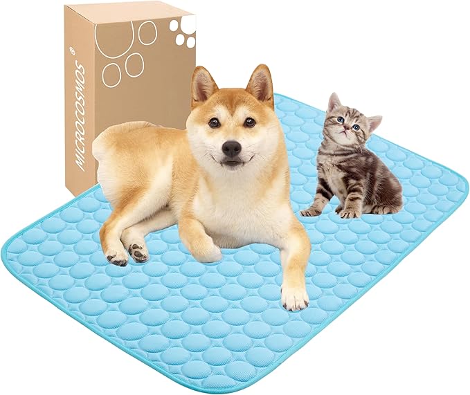 MICROCOSMOS Summer Cooling Mat & Sleeping Pad- Water Absorption Top, Materials Safe, Easy Carry, EZ Clean. Keep Cooling for Pets, Kids and Adults.(Blue, 28" x 22")