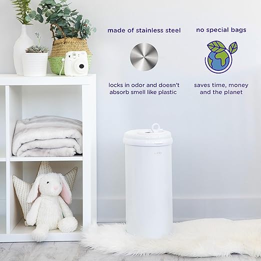 Ubbi Steel Diaper Pail, Odor Locking, No Special Bag Required, Award-Winning, Registry Must-Have, Ivory