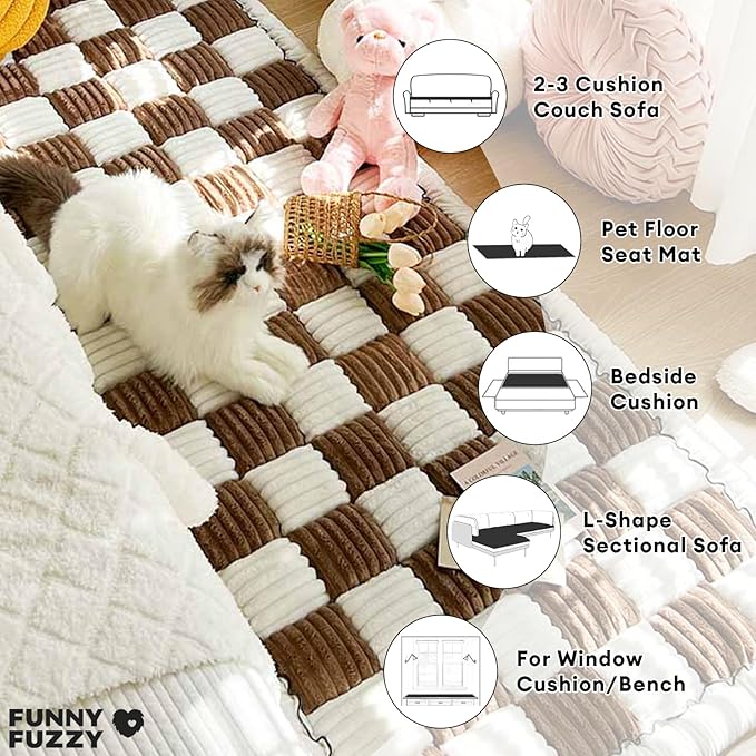 FUNNY FUZZY Pet Couch Covers for Sofa, Couch Covers for Dogs Washable Dog Couch Cover Protector Cream-Colored Furniture Sofa Covers for Dog Handmade Pure Cotton Pet Bed Mat (Brown, 27.6"×59.1")
