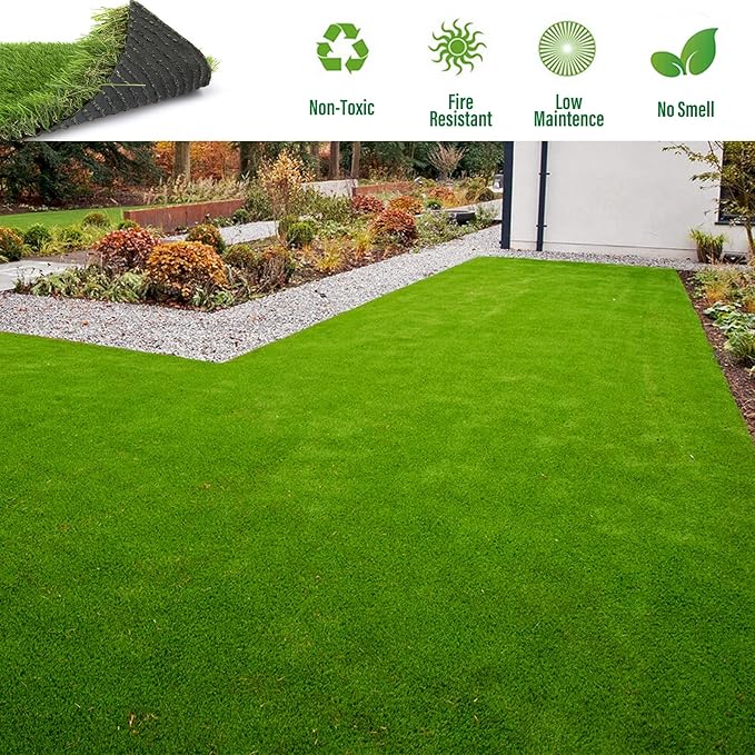 Artificial Grass Rug Outdoor Indoor 12FTX22FT Fake Grass Carpet Green Synthetic Grass Pet Turf Realistic Faux Grass Rug with Drain Holes for Garden Lawn Landscape Balcony Home Decor Patio