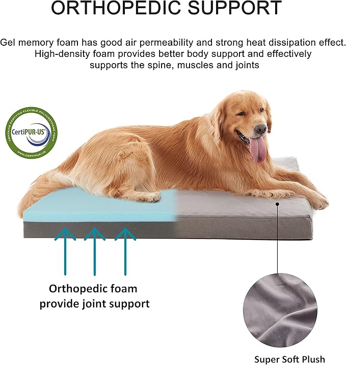 Orthopedic Memory Foam Dog Bed, Cooling Dog Beds for Medium Dogs -Waterproof Pet Bed for Crate with Removable Washable Cover, M(29inch,45Lbs)