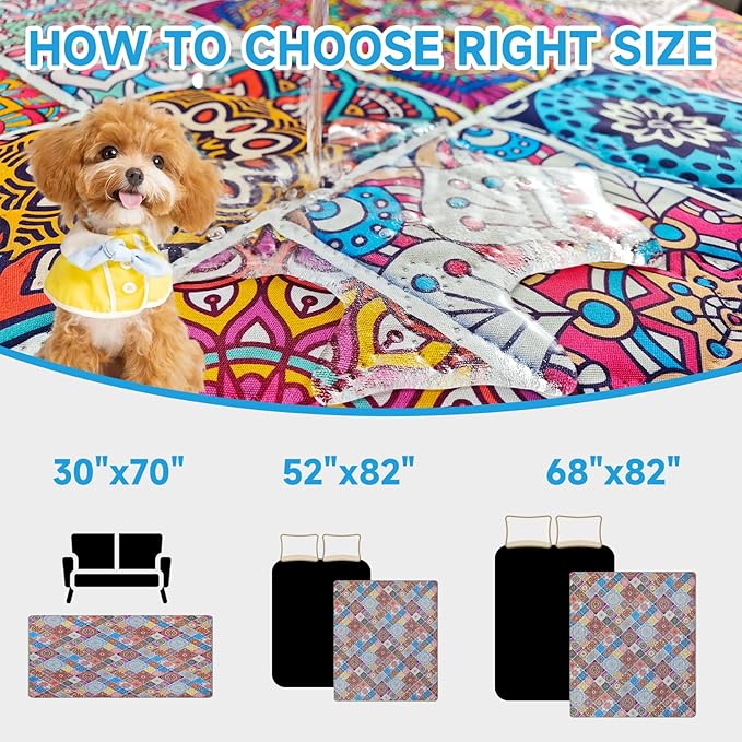 Waterproof Dog Blanket, Bohemian Dog Bed Cover Pet Blanket, Reversible Sofa Couch Cover for Dogs Washable, Protect Furniture Bed Couch Sofa for Puppy Cat (Colorful Medallion, 68×82 Inch)