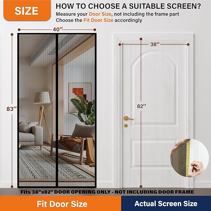Mesh Screen with Magnetic Closure-Keeps Bugs Out Let Breeze in, Heavy Duty - Pet and Kid Friendly, Works with Front, Sliding Doors (38 x 82 Inch)