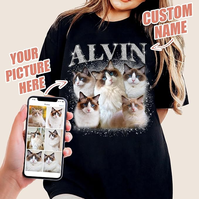 Mit & Mia Custom Your Own Bootleg Rap Shirts for Boyfriend Girlfriend Face Shirt with Photo Gift for Him Her Pet Lovers